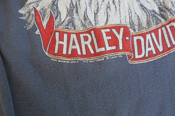Vintage 80s Harley Davidson Kansas City Missouri Biker Skull Long Sleeve Small
