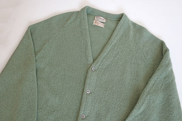 Vintage 1960s Sage Green Fuzzy Knit Alpaca Kurt Cobain Cardigan Medium