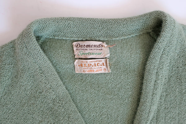 Vintage 1960s Sage Green Fuzzy Knit Alpaca Kurt Cobain Cardigan Medium