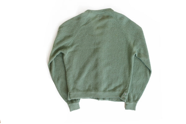 Vintage 1960s Sage Green Fuzzy Knit Alpaca Kurt Cobain Cardigan Medium