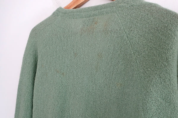 Vintage 1960s Sage Green Fuzzy Knit Alpaca Kurt Cobain Cardigan Medium