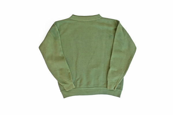 Vintage 1960s Moss Green Faded Cotton Crew Neck Sweatshirt Small