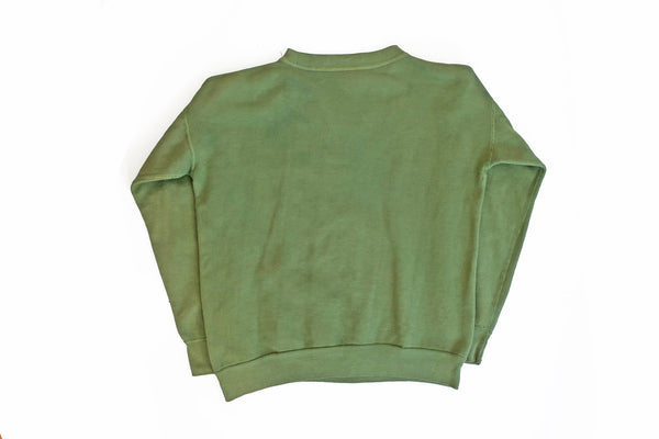 Vintage 1960s Moss Green Faded Cotton Crew Neck Sweatshirt Small