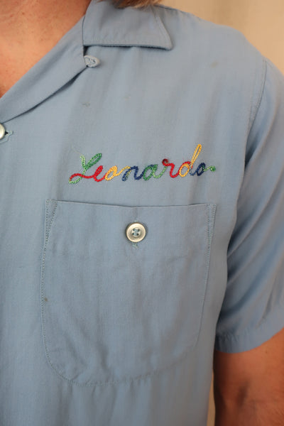 Vintage 50s King Louie Rainbow Embroidered Aloha Drinking Team Bowling Shirt Medium