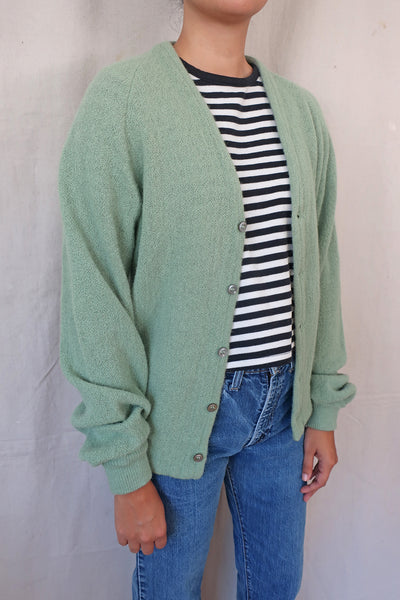 Vintage 1960s Sage Green Fuzzy Knit Alpaca Kurt Cobain Cardigan Medium