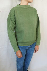 Vintage 1960s Moss Green Faded Cotton Crew Neck Sweatshirt Small