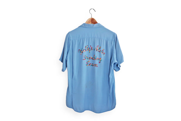 Vintage 50s King Louie Rainbow Embroidered Aloha Drinking Team Bowling Shirt Medium