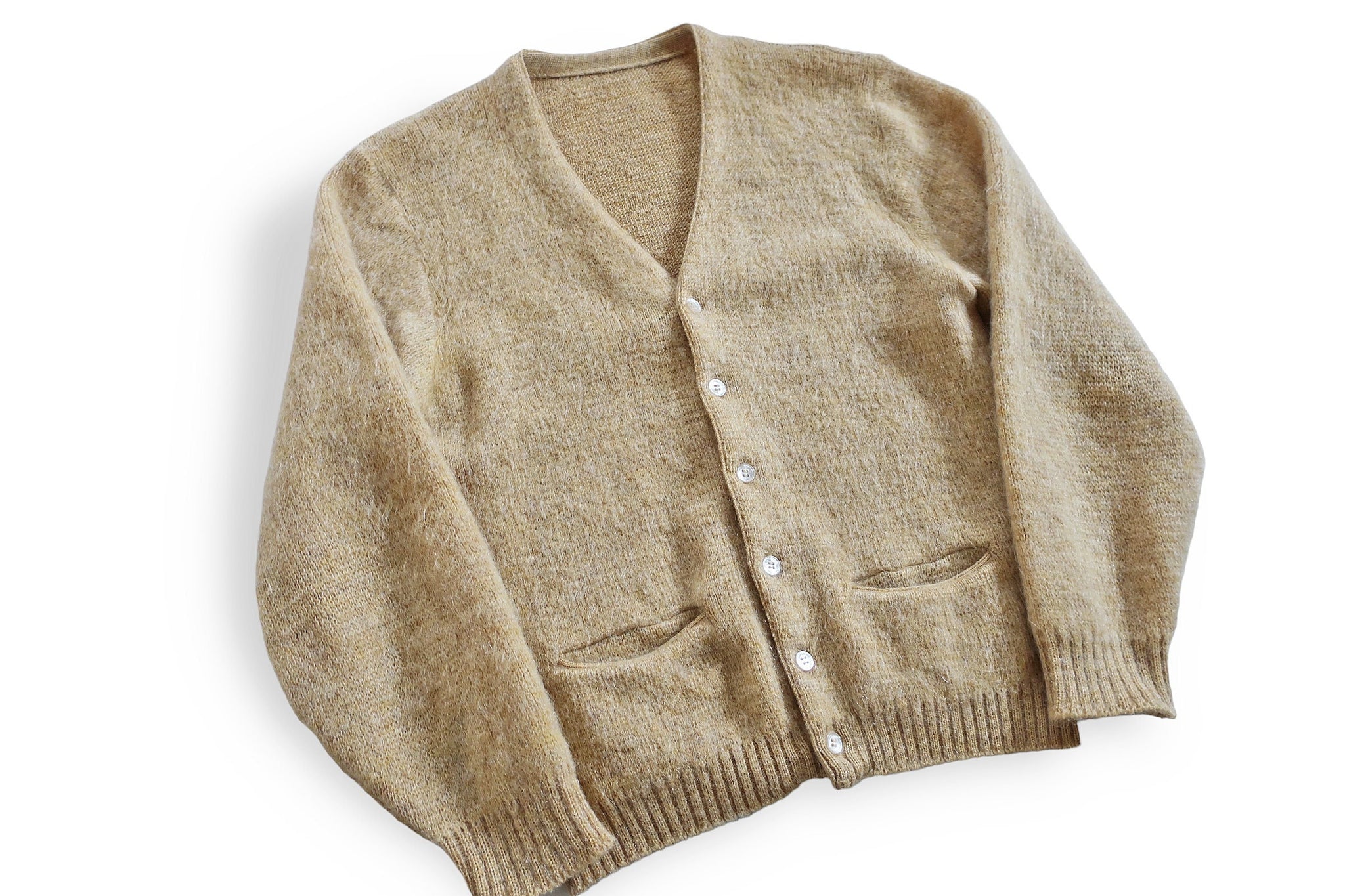 mohair cardigan / fuzzy cardigan / 1960s honey wheat fuzzy mohair Kurt Cobain cardigan Medium