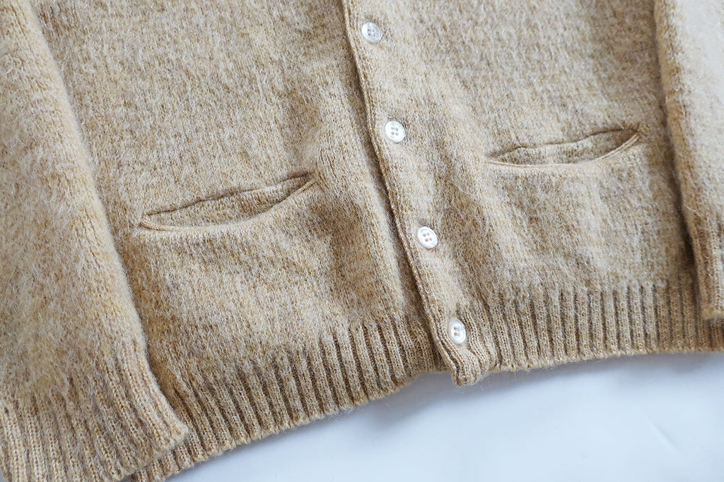 mohair cardigan / fuzzy cardigan / 1960s honey wheat fuzzy mohair