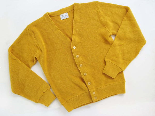 Vintage 60s Mustard Yellow Cardigan S - 1960s Sears Grandpa Grunge Cardigan - Unisex Gender Neutral Clothes