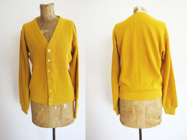 Vintage 60s Mustard Yellow Cardigan S - 1960s Sears Grandpa Grunge Cardigan - Unisex Gender Neutral Clothes