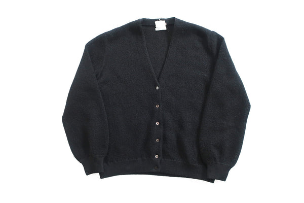 vintage black cardigan / 50s cardigan / 1950s black alpaca knit fuzzy grandpa Kurt Cobain cardigan Small