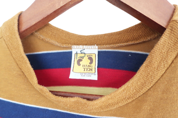 vintage Hang Ten shirt / 70s striped shirt / 1970s mustard striped Hang Ten California surf t shirt XS