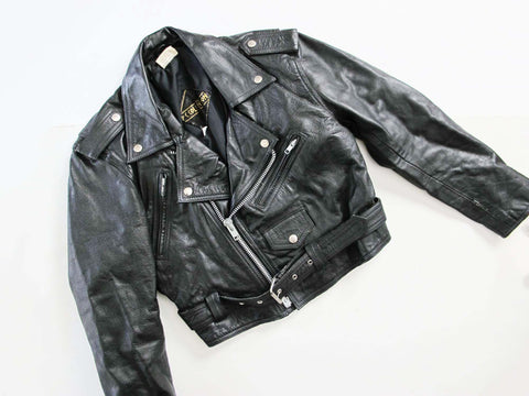 Vintage 80s Black Leather Motorcycle Jacket XS - 1980s Womens Cropped Biker Moto Punk Jacket