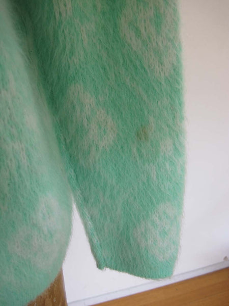 Vintage 60s Womens Mohair Cardigan XS S - 1960s Seafoam GreenWhite