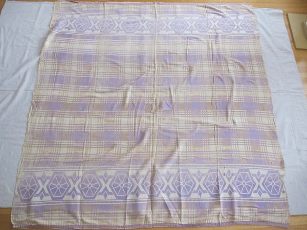 Vintage 1940s Beacon Blanket 76x72 Twin - Indian Trade Lavender Purple Cream Plaid Geometric Southwestern Throw Cabin Decor