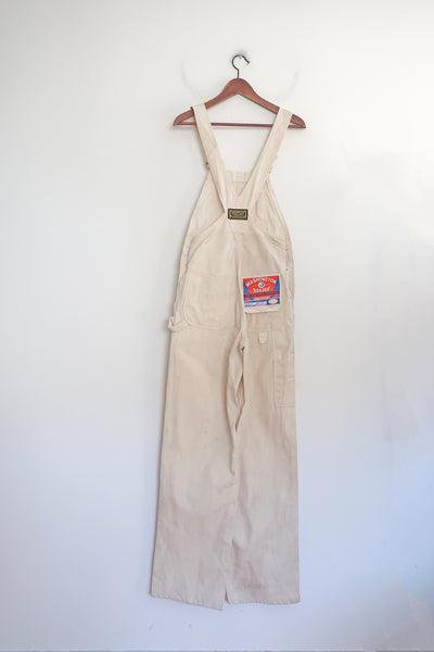 70s Deadstock Washington DeeCee Off White Canvas Painter Overalls Small 27x34