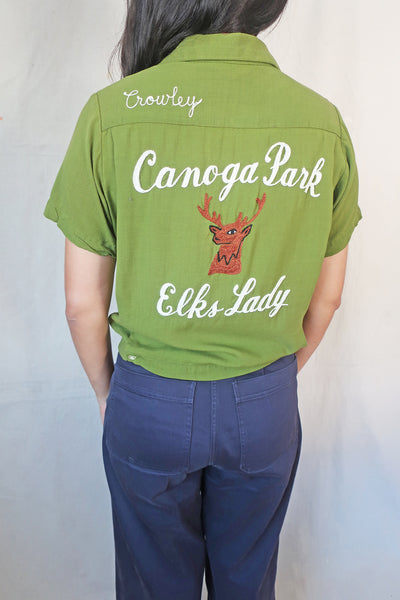 50s Bowling Shirt Embroidered Canoga Park Elks Lady Small